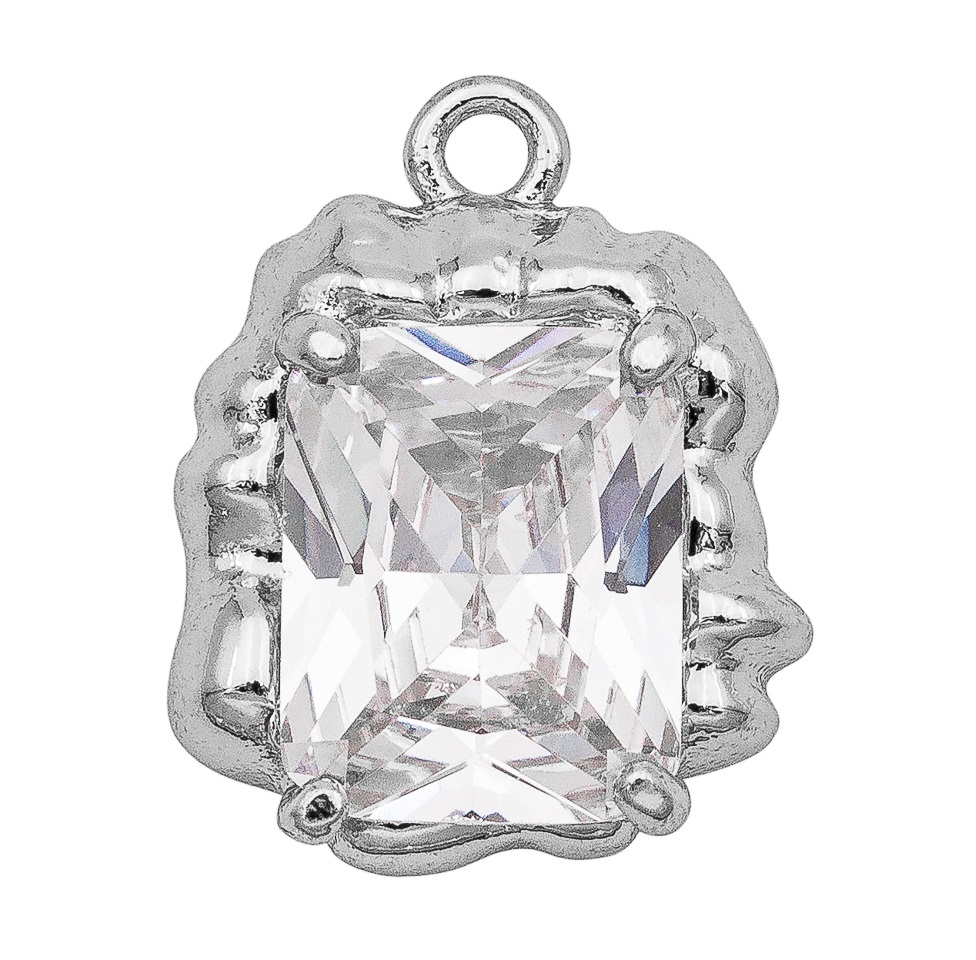 1612-пр Подвеска с прозрачным кристаллом 16*12мм, родий