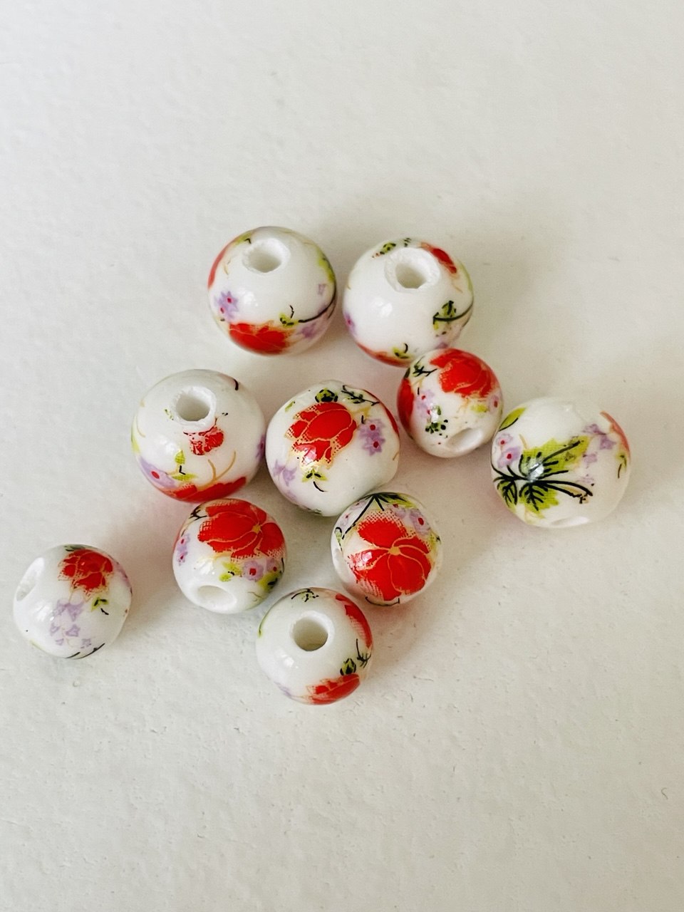 272-8м Керамическая бусина шар 8мм, маки гжель