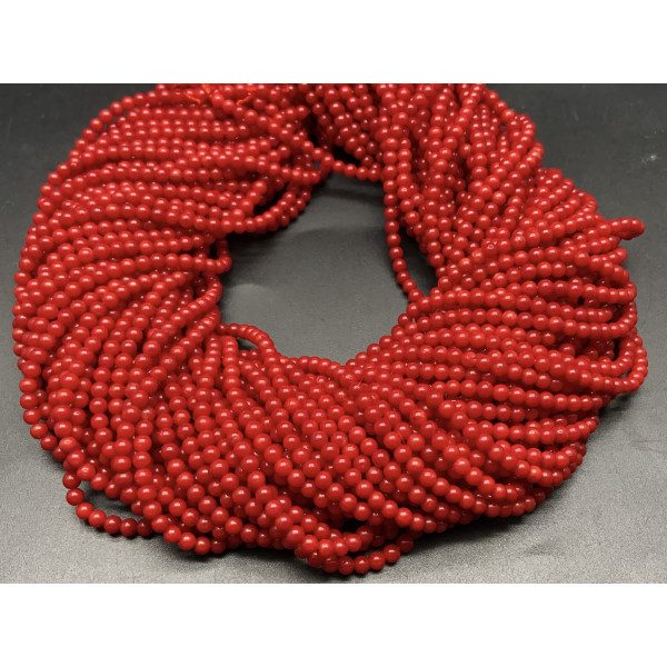 16544 Коралл красный, шарик гладкий, 4 мм 38см