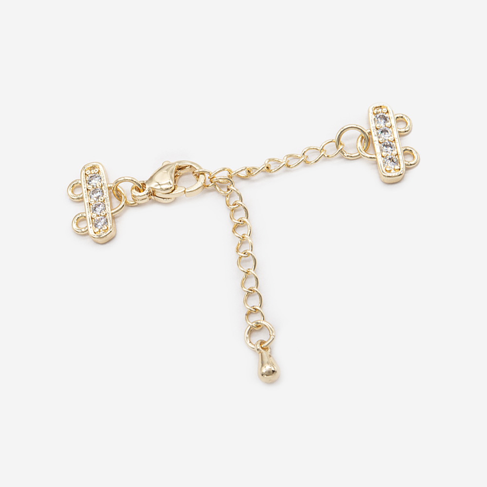 з218-з Разветвитель на 2 нити с фианитами и карабином 11,5мм, позолота