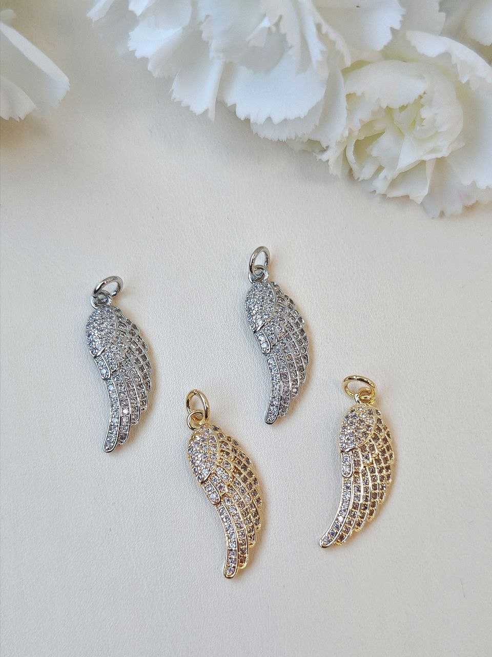 0293-з Подвеска «Крыло» с фианитами 23*8 мм, позолота