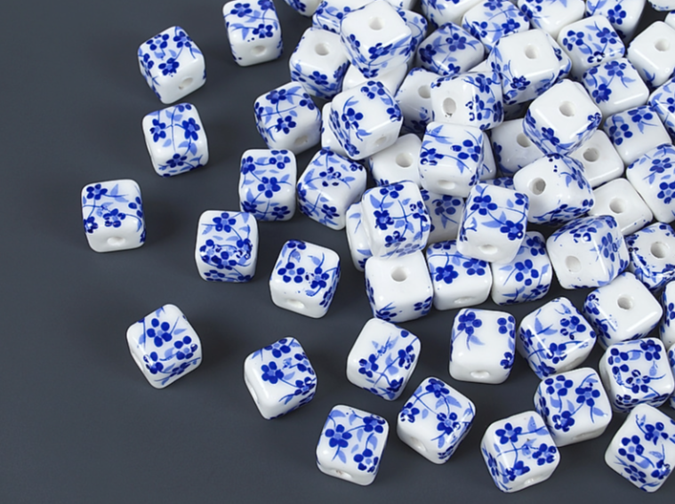 0247-гж Керамическая бусина "Куб" 8мм, гжель