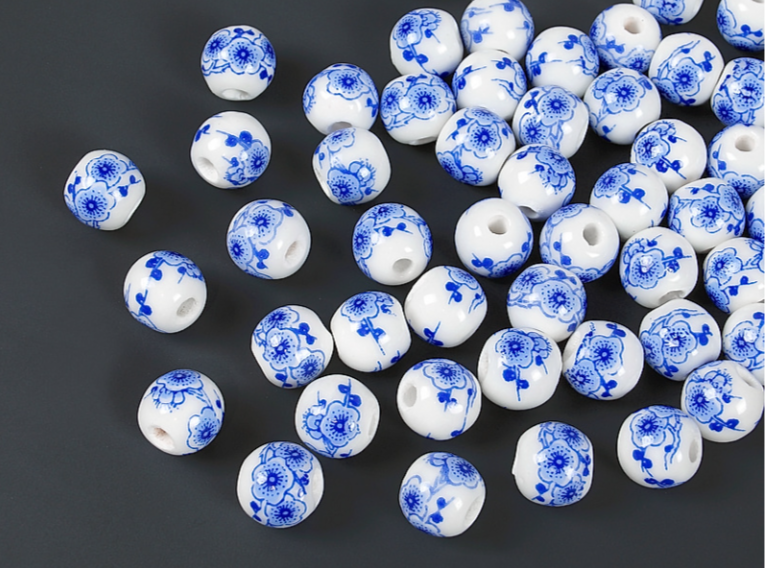 272-8сгж Керамическая бусина шар 8мм, синяя гжель