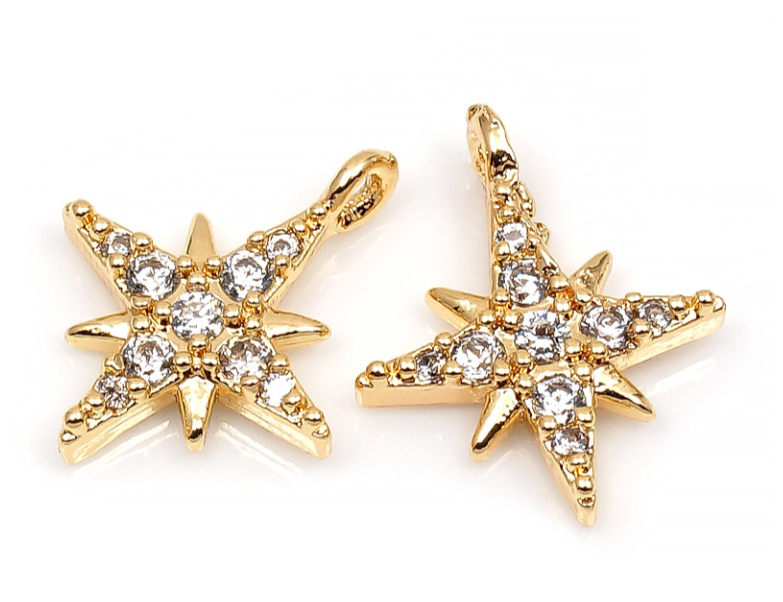 251432-з Подвеска "Северная звезда" с прозрачными фианитами 13*10мм, позолота