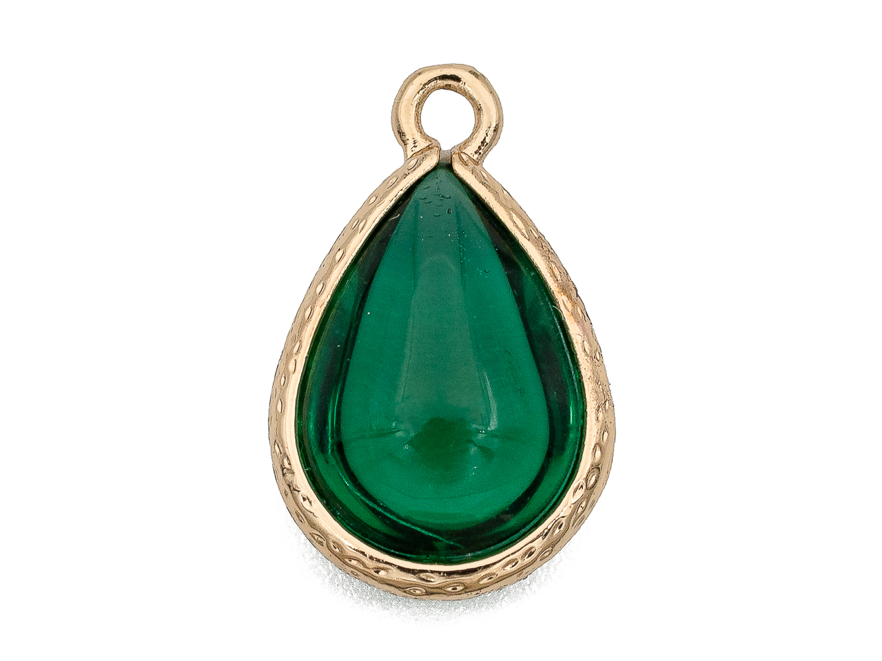 72347-зз Подвеска "Капля" с зеленым ювелирным стеклом 18мм, позолота