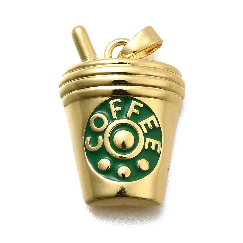9114-з Подвеска "Стакан кофе" с зеленой эмалью 22мм, позолота