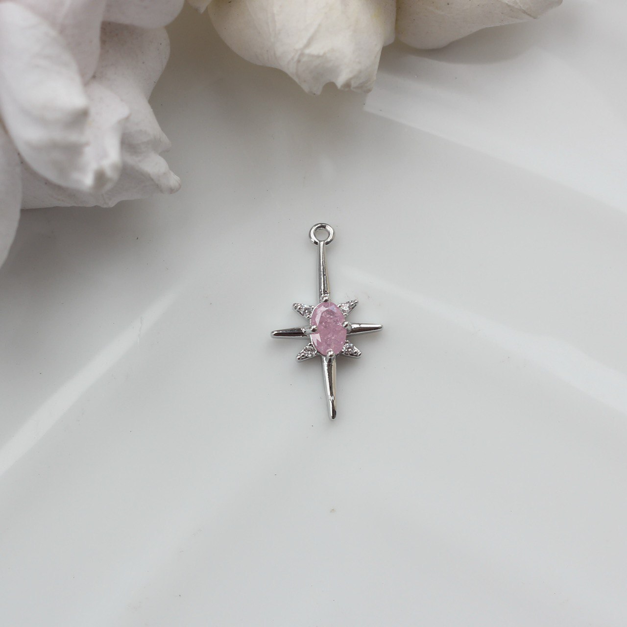 54058-рр Подвеска "Звезда полярная" 22*12мм, розовый, родий