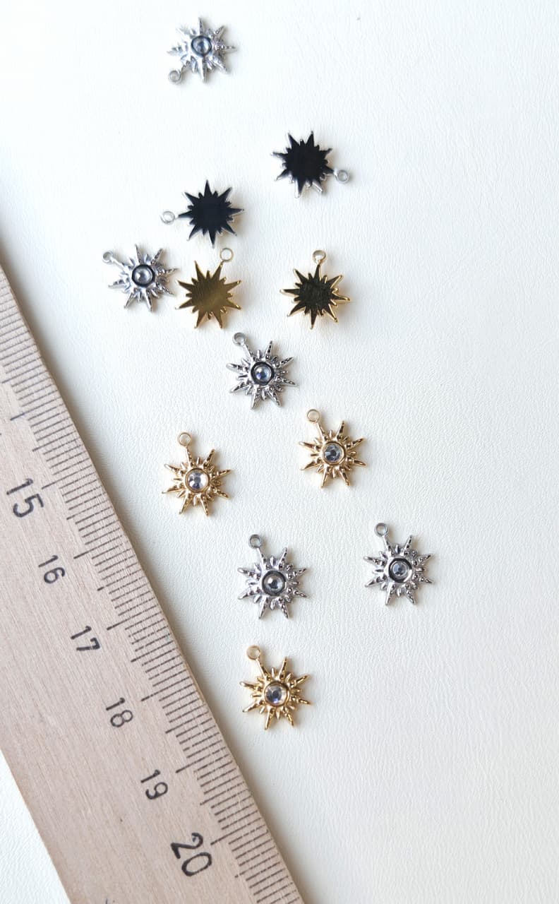 зс129-з Подвеска "Звездочка" с фианитом 12*9мм, нерж. сталь с позолотой