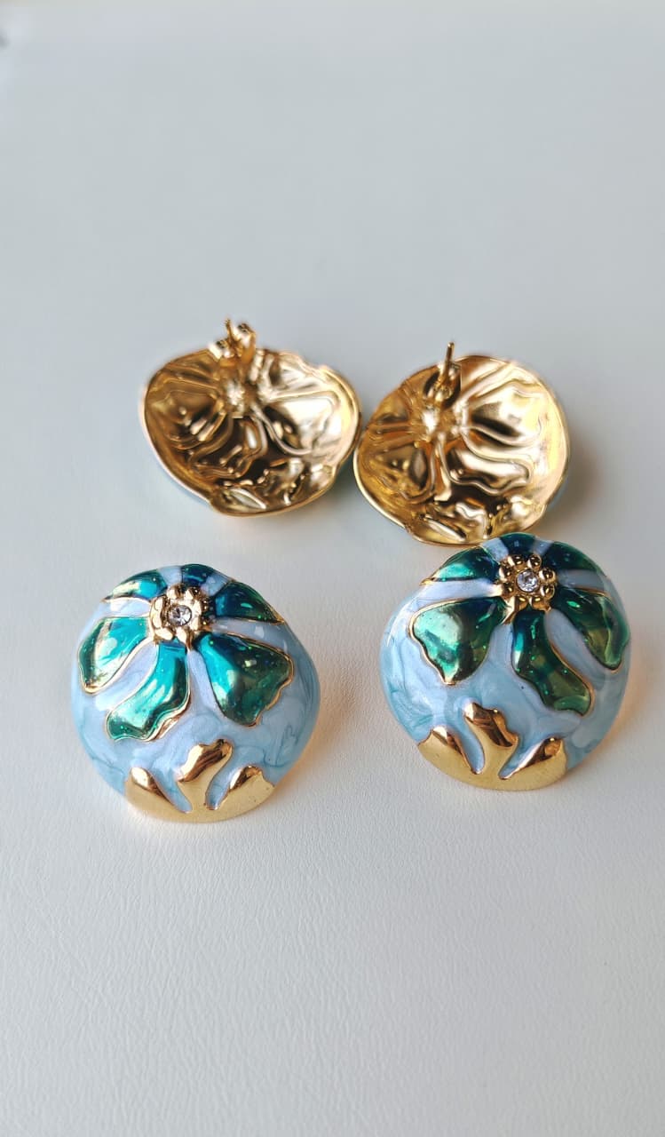 158-3 Швензы-гвоздики "Цветы" 25мм зеленые, сталь с эмалью, пара