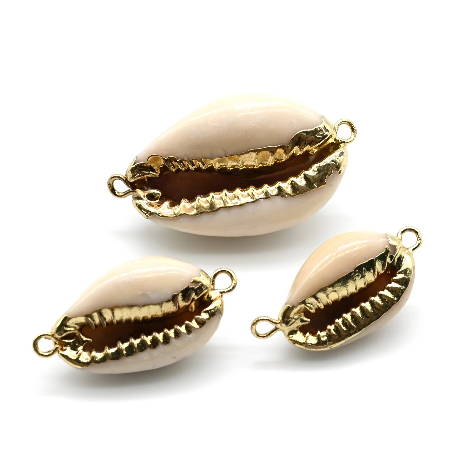 крк26 Кулон-коннектор из ракушки 26*13мм, молочный, позолота