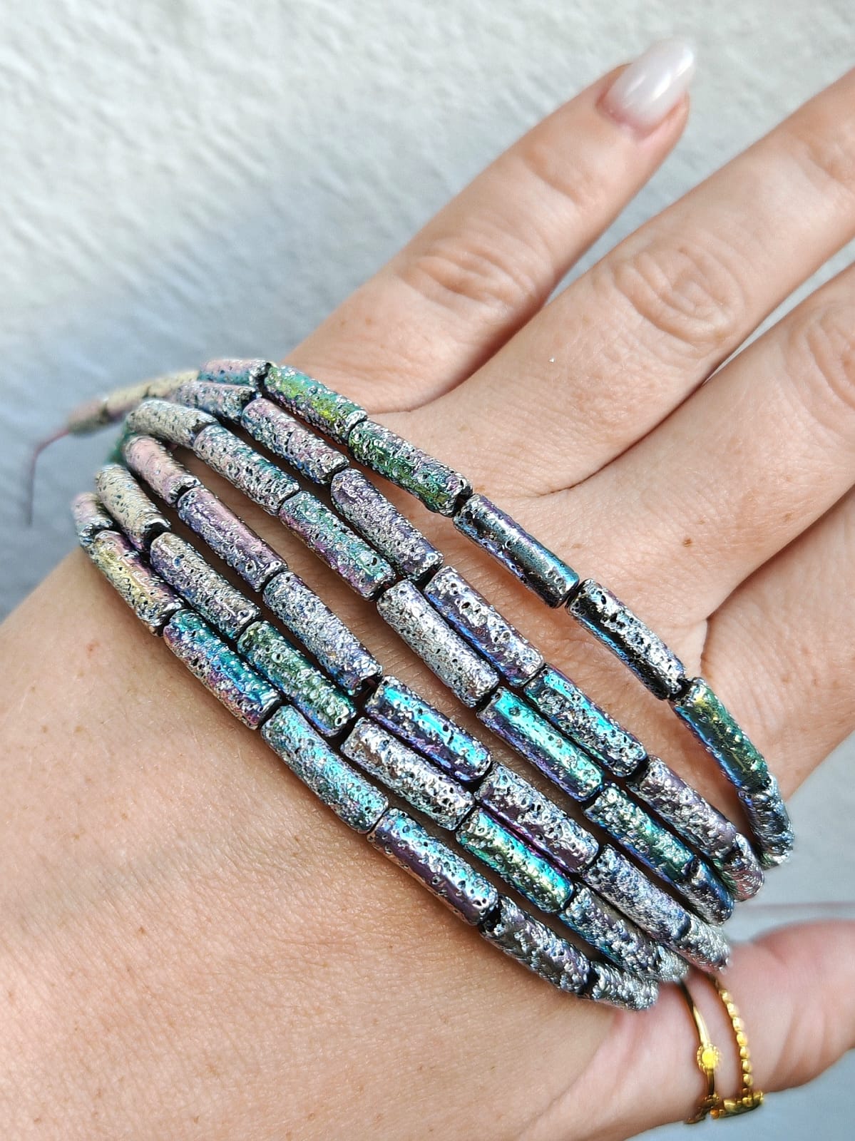 тр134-лсх Трубочки из лавы 13*4мм, сиреневый хамелеон, нить 20см