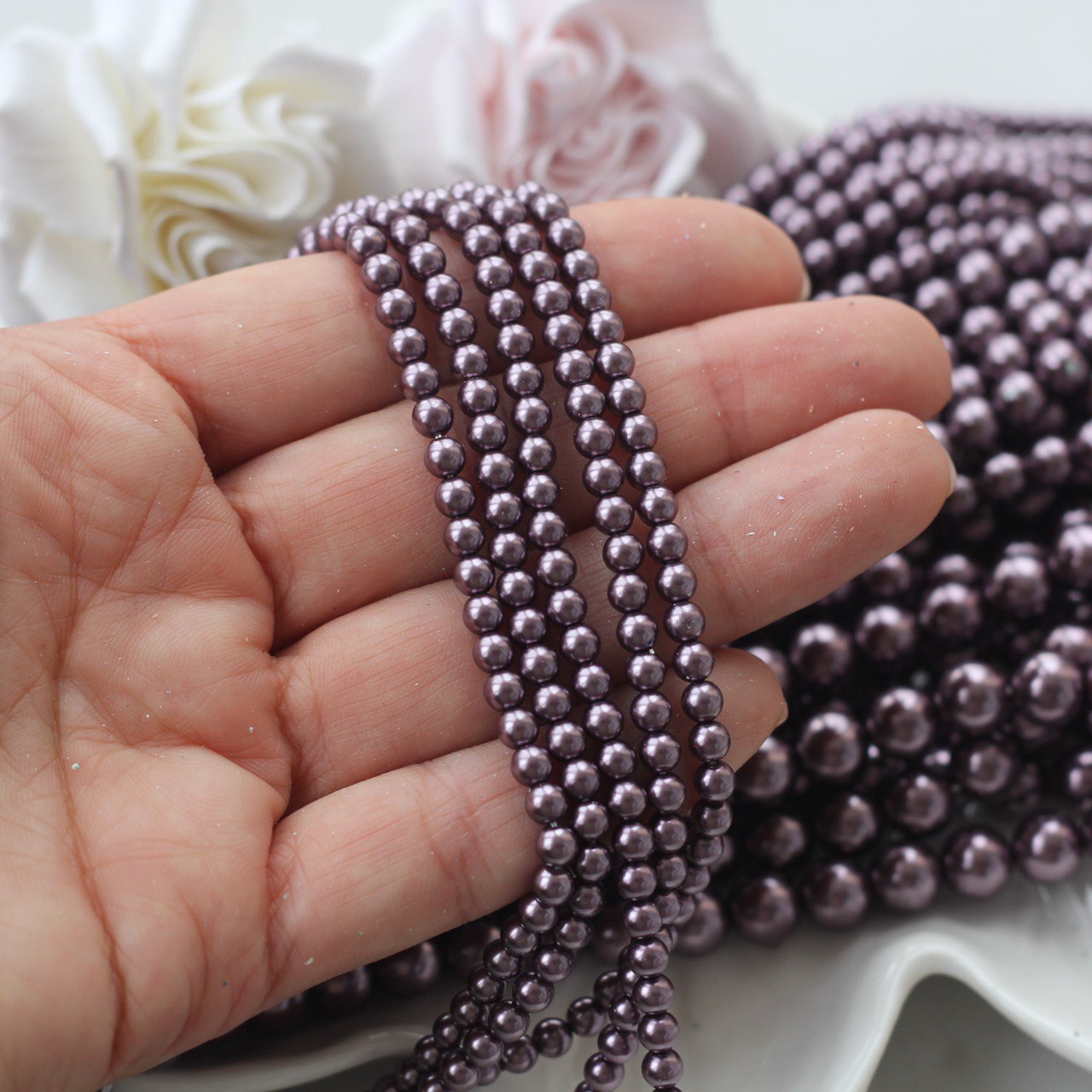 м4-сл Жемчуг "Майорка" шар 4мм, сливовый, нить 37см