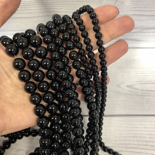 2176-12 Агат тонированный черный шар гладкий 12мм, 38см