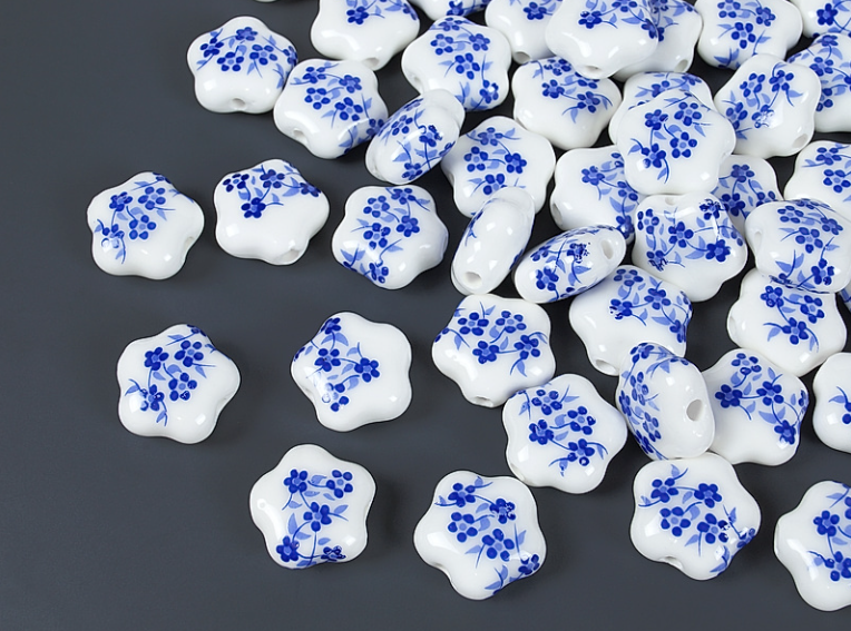 539-гж Керамическая бусина "Цветок" 14мм, гжель