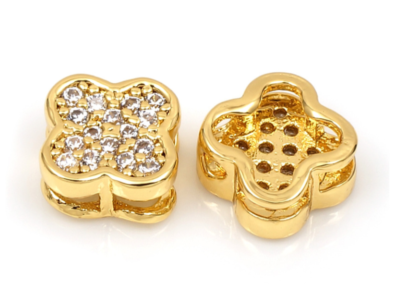 267574-з Бусина "Клевер" с фианитами 7,5мм, позолота