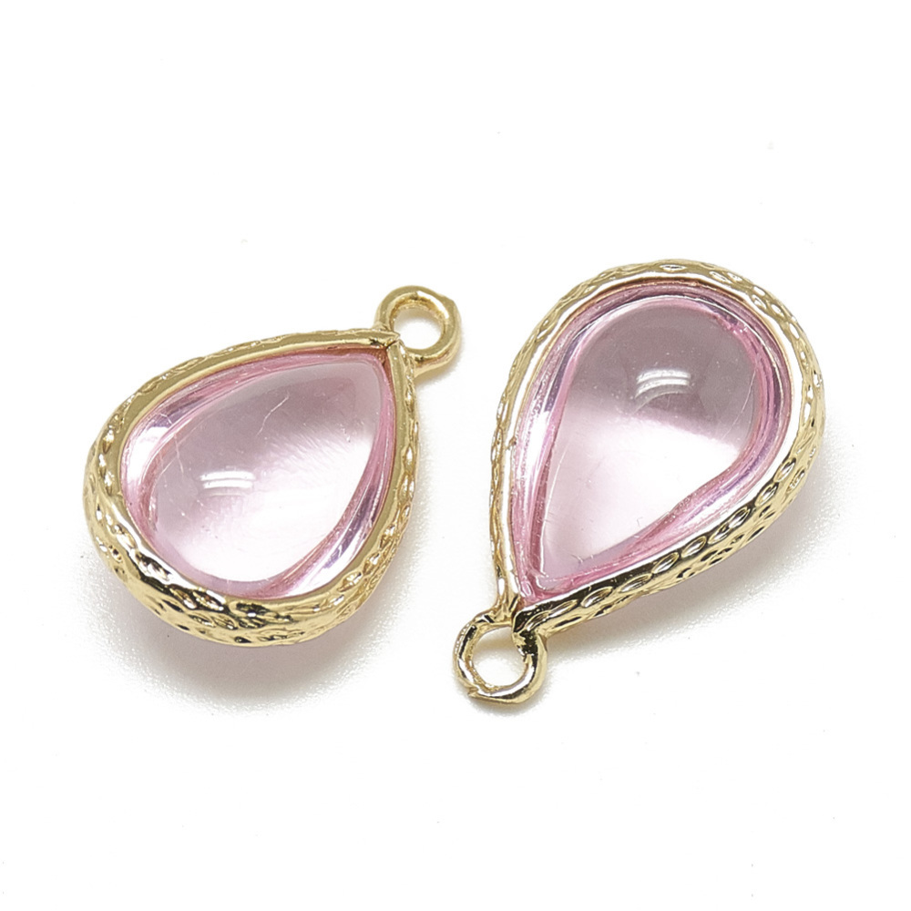 72347-рз Подвеска "Капля" с розовым ювелирным стеклом 18мм, позолота