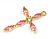 247509-рз Подвеска "Крест" (капля) с розовыми и белым фианитом 30*18мм, позолота